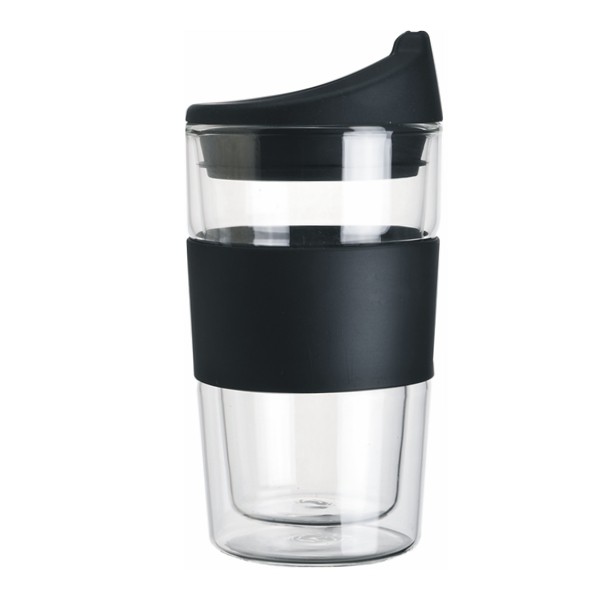 Slicone 뚜껑과 그립과 300ml 이중 벽 유리 커피 잔 절연